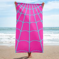 Spider Web Beach Handtuch Pink Und Neon Gurtband, Superhelden Zubehör, Pool Party Towel von MOODYsunday