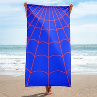 Spider Web Beach Handtuch Rot Und Blau Tuch, Superheld Accessoires, Pool Party von MOODYsunday