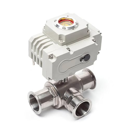32 mm 3-Wege-Plattform-Motorkugelhahn Edelstahl Q911F-16P Sanitär-Tri-Clamp-Ferrule-Typ Elektrischer Kugelhahn(L TYPE-12VDC) von MOOEDJKL