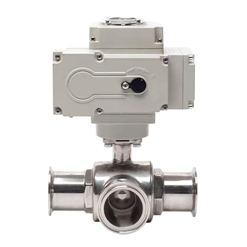 38 mm 3-Wege-Plattform-Motorkugelhahn Edelstahl Q911F-16P Sanitär-Tri-Clamp-Ferrule-Typ Elektrischer Kugelhahn(L TYPE-12VDC) von MOOEDJKL