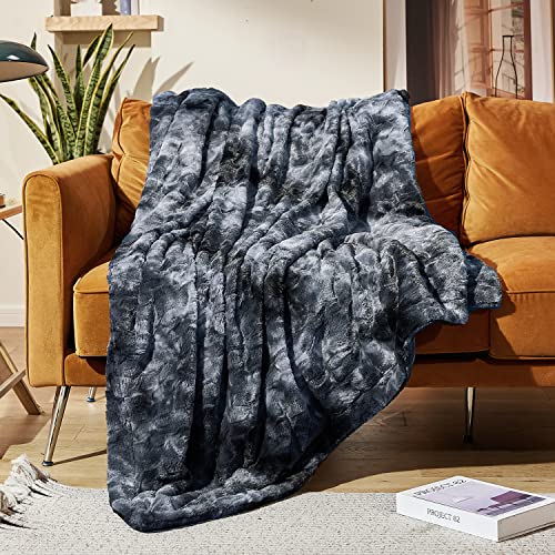 MOOFUN Kunstfell-Überwurfdecke, 203 x 152 cm, weich, flauschig, gemütlich, warm, flauschig, strapazierfähige Decke für Couch und Bett, Grau von MOOFUN