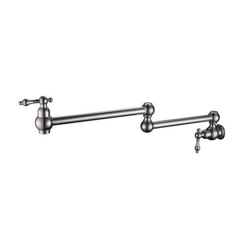 Wandmontierter Topffüller-Wasserhahn mit zwei Absperrventilen und 22-Zoll-Doppelgelenk-Schwenkauslauf-Hebelgriffen für Wohnmobil- & Haushaltsspülen(Silver Chrome) von MOOILKO