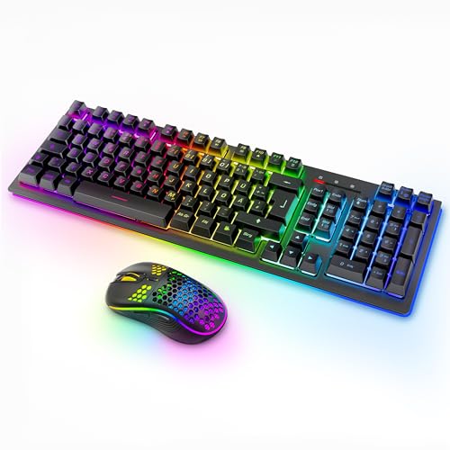 MOOJAY Kabellose Tastatur und Maus RGB Hintergrundbeleuchtung Combo, Wiederaufladbare 2,4 G Leuchtende Gaming Tastatur mit Ergonomischem Kabellosen Dual Mode Mäuse Set, für PC/Laptop/Windows – Schwarz von MOOJAY