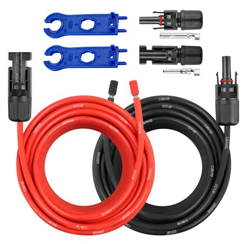 10 AWG Solar-Verlängerungskabel – 15,2 m Solarkabel mit wasserdichter Buchse und Stecker und Solarmodul-Adapter-Set, Werkzeug-PV-Draht für Wohnmobil, Zuhause, Boot, Solarmodule (15,2 m rot + 15,2 m von MOOKEERF