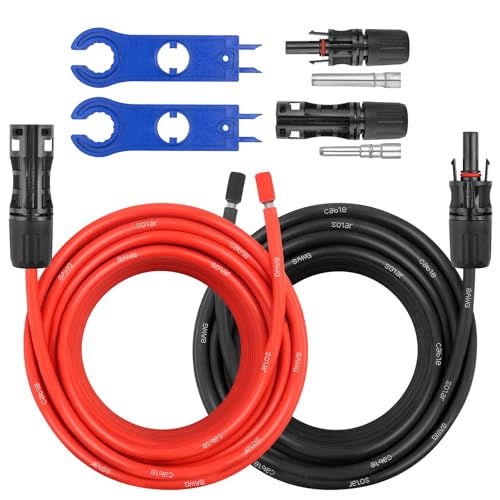 8 AWG Solar-Verlängerungskabel – 15 m Solarkabel mit wasserdichter Buchse und Stecker und Solarmodul-Adapter-Set, Werkzeug, PV-Kabel für Wohnmobil, Zuhause, Boot, Solarmodule (15,2 m rot + 15,2 m von MOOKEERF