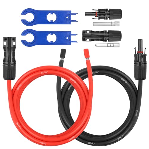 8 AWG Solar-Verlängerungskabel – 3 m Solarkabel mit wasserdichter Buchse und Stecker und Solarmodul-Adapter-Set, Werkzeug, PV-Draht für Wohnmobil, Zuhause, Boot, Solarmodule (3 m rot + 3 m schwarz) von MOOKEERF