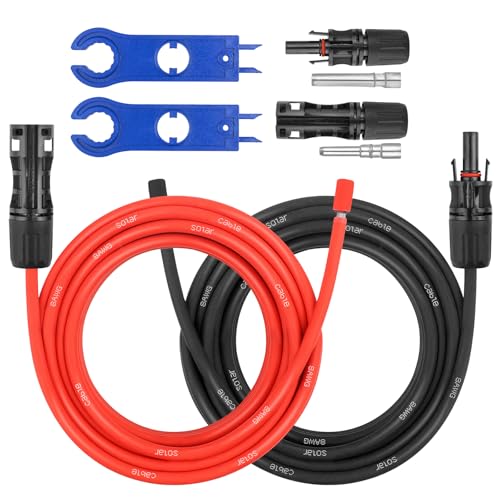8 AWG Solar-Verlängerungskabel – 6,1 m Solarkabel mit wasserdichter Buchse und Stecker und Solarmodul-Adapter-Set, Werkzeug, PV-Draht für Wohnmobil, Zuhause, Boot, Solarmodule (6 m rot + 6 m schwarz) von MOOKEERF