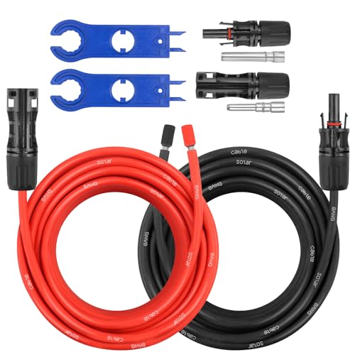 8 AWG Solar-Verlängerungskabel – 9 m Solarkabel mit wasserdichter Buchse und Stecker und Solarmodul-Adapter-Set, Werkzeug, PV-Kabel für Wohnmobil, Zuhause, Boot, Solarmodule (9 m rot + 9 m schwarz) von MOOKEERF