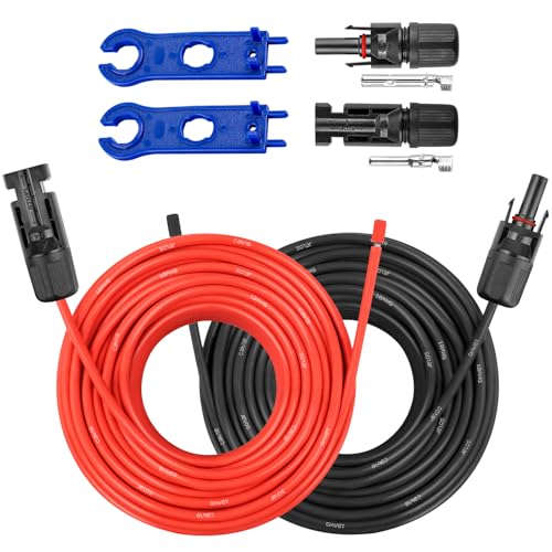 MOOKEERF 10 AWG Solar-Verlängerungskabel – 30,5 m PV-Draht mit wasserdichter Buchse und Stecker und Adapter-Set, Werkzeug-PV-Draht für Wohnmobil, Zuhause, Boot, Solarmodule (30,5 m rot + 30,5 m von MOOKEERF