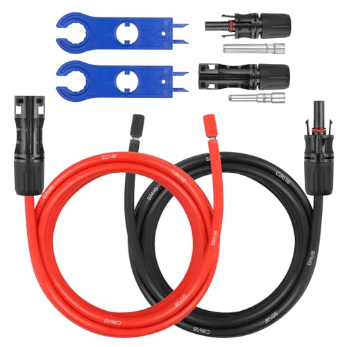 MOOKEERF 8 AWG Solar-Verlängerungskabel – 1,5 m PV-Draht mit wasserdichter Buchse und Stecker und Adapter-Set, Werkzeug-PV-Draht für Wohnmobil, Zuhause, Boot, Solarmodule (1,5 m rot + 1,5 m schwarz) von MOOKEERF