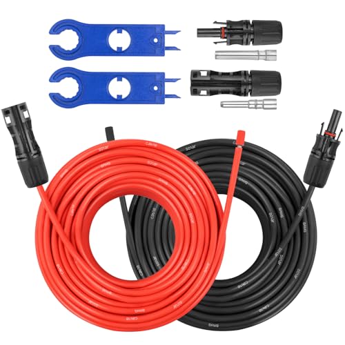 MOOKEERF 8 AWG Solar-Verlängerungskabel – 30,5 m PV-Draht mit wasserdichter Buchse und Stecker und Adapter-Set, Werkzeug-PV-Draht für Wohnmobil, Zuhause, Boot, Solarmodule (30,5 m rot + 30,5 m schwarz von MOOKEERF