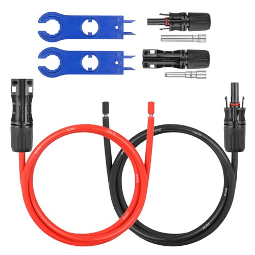 MOOKEERF 8 AWG Solar-Verlängerungskabel – 91 cm PV-Kabel mit wasserdichter Buchse und Stecker und Adapter-Set, Werkzeug-PV-Draht für Wohnmobil, Zuhause, Boot, Solarmodule (0,9 m rot + 0,9 m schwarz) von MOOKEERF