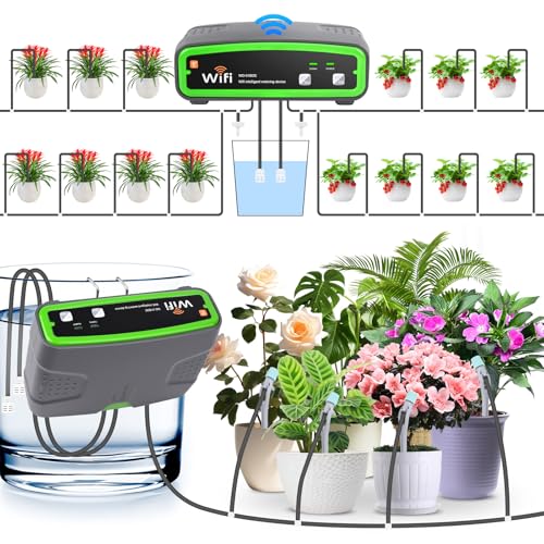 MOOKLIN ROAM WiFi Automatisches Bewässerungssystem mit Doppelte Pumpe, DIY Tropfbewässerungsset Gesteuert über APP, Gartenbewässerungssystem Auto/Manuell/Smart Mode für Balkon,Kübelpflanzen von MOOKLIN ROAM