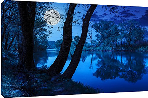 MOOL "Mountain River von Moon Light Leinwand Wand Kunstdruck, blau, groß, 32 x 22 von MOOL