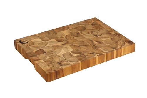 Premium Schneidebrett - Uranus, massives Stirnholz/Akazie, mit zwei Griffmulden, messerschonend & hygienisch, extra langlebig & stabil, 42.0 x 30.0 x 4.0 cm, MOON HOME von MOON KITCHEN HOME