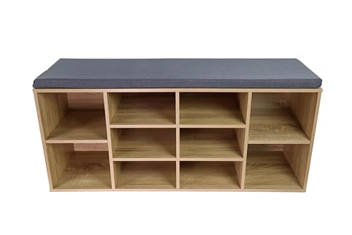 Schuhschrank mit Sitzkissen - Stardust Oak, Faserplatte mit Eichenoptik, Maße: L: 103.5cm, B: 29.5cm, H: 48.0cm Moon Home von MOON KITCHEN HOME