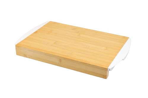 Schneidebrett mit Auffangschalen - Landing Pad weiß, aus Bambus/Holz, Schalen aus PP-Kunststoff, Holzbrett mit integriertem Trennsystem, nachhaltig & messerschonend, 41.0x25.0x4.0 cm, MOON HOME von MOON KITCHEN HOME
