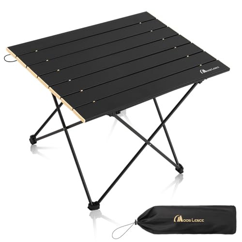 MOON LENCE Klappbarer Outdoor-Campingtisch aus Aluminium, tragbar, ultraleicht, kompakt, Rucksackreisen, Reisetisch für Strand, Picknicks, Wandern (Gold, mittel) von MOON LENCE