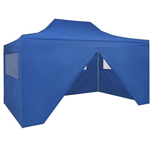 Faltzelt Pop-Up mit 4 Seitenteilen, MOONAIRY Pavillon, Faltpavillon, Canopy, Gartenpavillon, Rennzelt, Partyzelt, Arbeitszelt, Canopy Tent, 3 x 4,5 m Blau von MOONAIRY