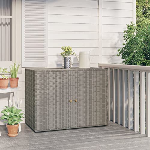 Gartenschrank, MOONAIRY Pflanztisch, Grilltisch, Außen Schrank, Outdoor Schrank, Balkonschrank, Vorratsschrank, Terrassenschrank, Grau 100x55,5x80 cm Poly Rattan von MOONAIRY