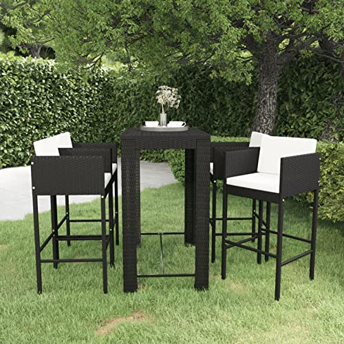 MOONAIRY 5-TLG. Gartenbar-Set mit Kissen, Outdoor Möbel, Gartenmöbel Sitzgruppe, Tisch Mit Stühlen Set, Sitzgruppe Garten, Dining Table Set, Poly Rattan Schwarz von MOONAIRY