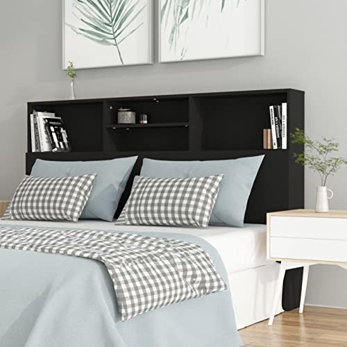 MOONAIRY Bett-Kopfteil, Bettrückwand, Bettkopfteil, Kopfenden Bett, mit Ablagen Schwarz 160x19x103,5 cm von MOONAIRY