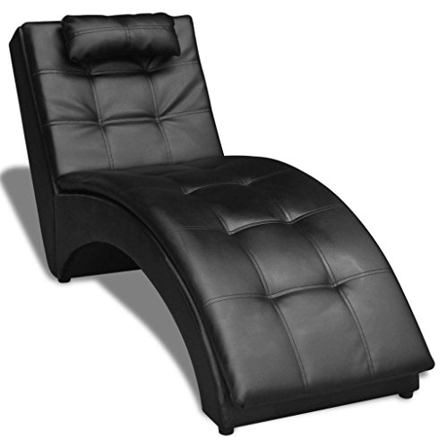 MOONAIRY Chaiselongue mit Kissen, Relaxliege Wohnzimmer, Relaxsessel, Lesesessel, Ruhesessel, Schwarz Kunstleder von MOONAIRY