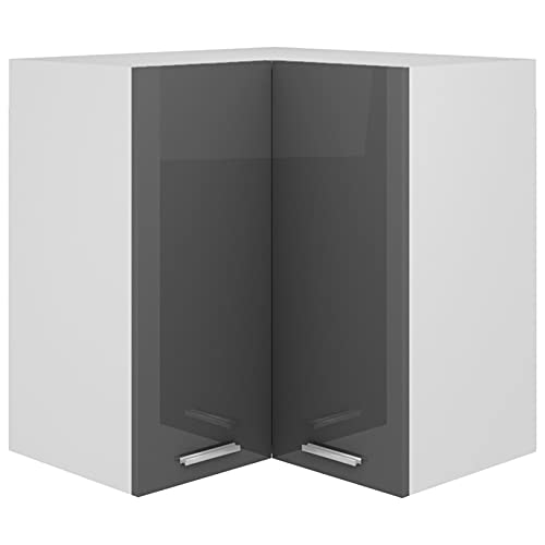 MOONAIRY Eckhängeschrank, Küchenhängeschränke, Küchenschrank Hängend, Wall Cabinet, Oberschrank, Wandschrank Küche, Hochglanz-Grau 57x57x60 cm Spanplatte von MOONAIRY