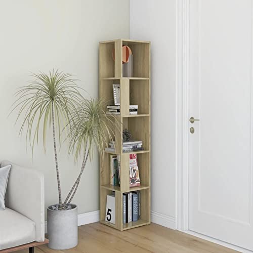 MOONAIRY Eckregal, Eckschrank, Eckablage, Bücherregal, Schminkregal, Eckwandregal, Bookshelf, Standregal, Sonoma-Eiche 33x33x164,5 cm Spanplatte von MOONAIRY