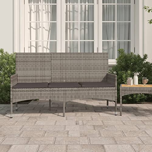 MOONAIRY Gartenbank 3-Sitzer mit Kissen, Sitzbank Garten, Sitzbank Outdoor, Balkon Bank, Parkbank, Balkonbank, Grau Poly Rattan von MOONAIRY