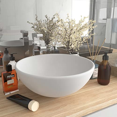 MOONAIRY Luxus-Waschbecken, Aufsatzwaschbecken, Bathroom Sink, Waschtisch, Ablaufgarnitur, Aufsatzbecken, Rund Matt Weiß 32,5x14 cm Keramik von MOONAIRY