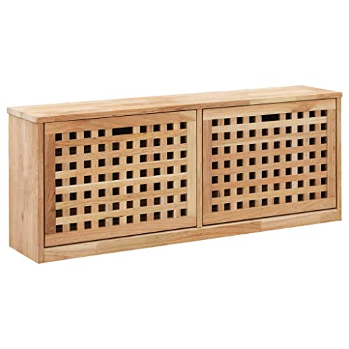 MOONAIRY Schuhbank, Schuhregal, Schuhablage, Sitzbank Flur, Dielen- & Flurmöbel, Schuhschrank, Flaches Regal, 94 x 20 x 38 cm Walnussholz Massiv von MOONAIRY