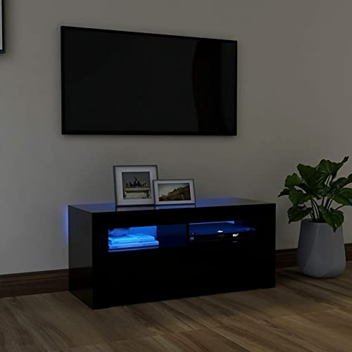 MOONAIRY TV-Schrank, Fernsehtisch, Tv Lowboard, Fernsehschrank, Tv Bank, Tv Table, Tv Kommode, Fernseher Regal, mit LED-Leuchten Schwarz 90x35x40 cm von MOONAIRY