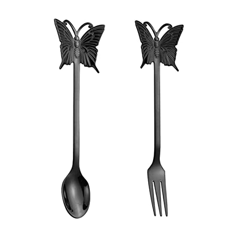 2 Stück Edelstahl Schmetterling Form Kaffeelöffel Obstgabeln Geschirr Dessertlöffel zum Rühren von Eis 2 Stück Edelstahl Schmetterling Form Kaffeelöffel Obstgabeln Geschirr Dessertlöffel zum Rühren von Eis von MOONDAME