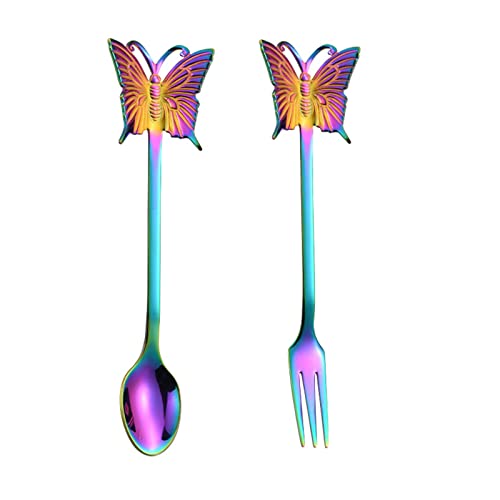 2 Stück Edelstahl Schmetterling Form Kaffeelöffel Obstgabeln Geschirr Dessertlöffel zum Rühren von Eis von MOONDAME
