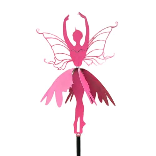 MOONDAME Gartenfigur mit Blumenfee, tanzt inmitten Windrädern, Gartenstatue, Fee Ballerinas, Metallornament von MOONDAME