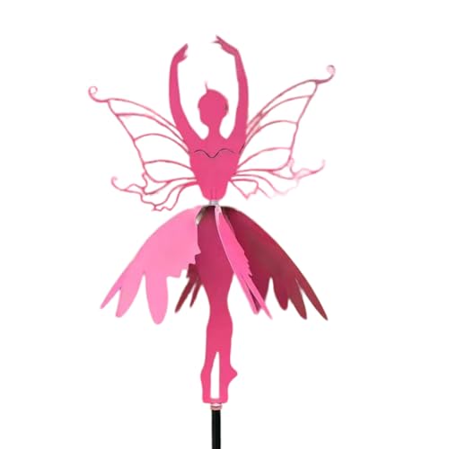 MOONDAME Gartenfigur mit Blumenfee, tanzt inmitten Windrädern, Gartenstatue, Fee Ballerinas, Metallornament von MOONDAME