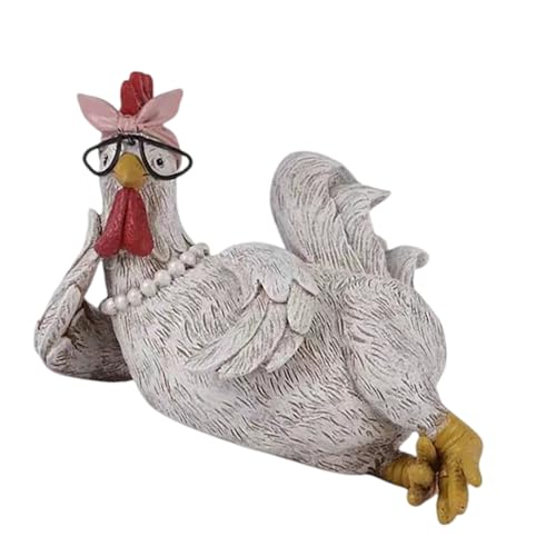 MOONDAME Schöne Hühner-Dekoration mit Kunstharz, auffällige Huhn-Statue für Bücherregal oder Garten, ideal als von MOONDAME