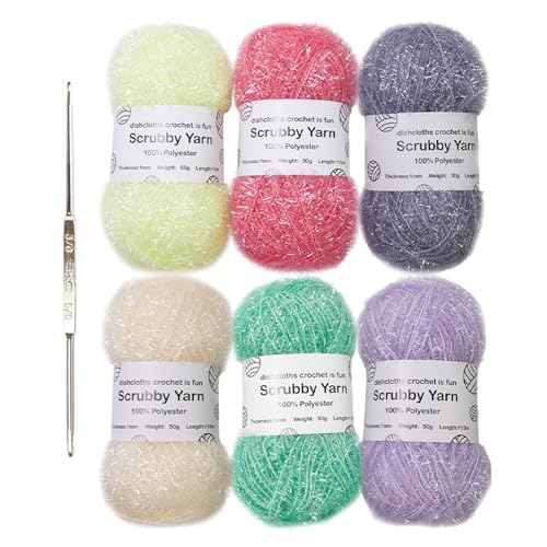 MOONDAME Scrubs Garn Für Geschirrtücher Häkeln Polyestergarn Häkelgarn Mit Haken Handgefertigtes Garn Sparkles Dish Scrubs Garn von MOONDAME