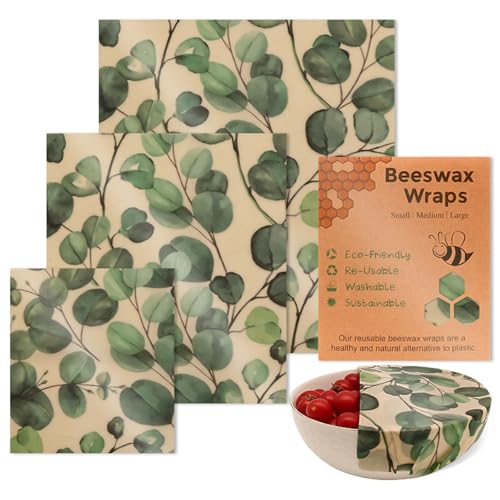 Stilvolle Bienenwachs-Lebensmittelverpackungen, 3er-Set, hält Lebensmittel frisch, natürlich, stabile Baumwolle, Wohnaccessoire für Organisation von MOONDAME