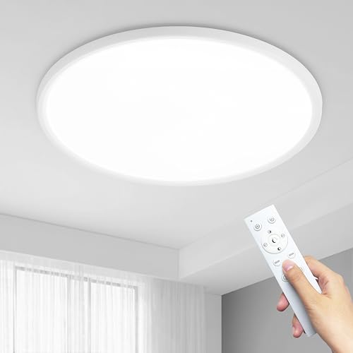 MOONSEA 36W LED Deckenleuchte Flach Dimmbar mit Fernbedienung, Ultra Dünn Deckenlampe Rund, 3000-6500K Ø40cm, Weiß Deckenleuchte Flach für Wohnzimmer Schlafzimmer Kinderzimmer Badezimmer von MOONSEA
