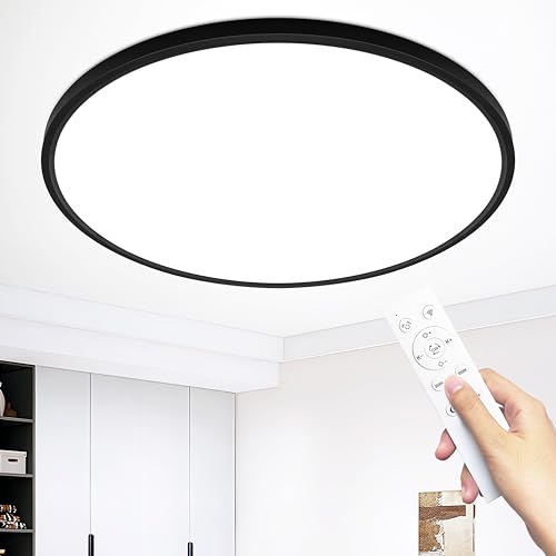 MOONSEA 48W LED Deckenleuchte Flach Dimmbar mit Fernbedienung, Ultra Dünn Deckenlampe Wohnzimmer, 3000-6500K Ø50cm, Deckenleuchte Dimmbar für Wohnzimmer Schlafzimmer Kinderzimmer Büro, Schwarz von MOONSEA