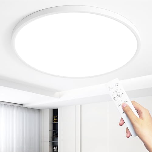 MOONSEA 48W LED Deckenleuchte Flach Dimmbar mit Fernbedienung, Ultra Dünn Deckenlampe Wohnzimmer, 3000-6500K Ø50cm, Deckenleuchte Dimmbar für Wohnzimmer Schlafzimmer Kinderzimmer Büro, Weiß von MOONSEA