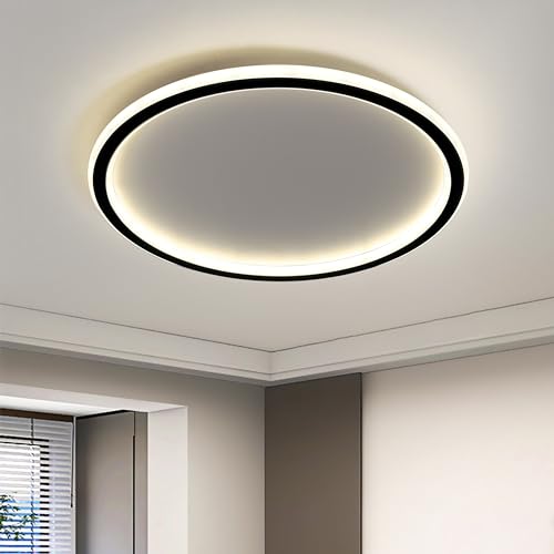 MOONSEA Deckenlampe LED Deckenleuchte, 24W Deckenlampe Schwarz 4500K Neutralweiß, Indirekte Deckenleuchte Rund für Schlafzimmer Kinderzimmer Balkon Flur Keller Ø31.5CM von MOONSEA