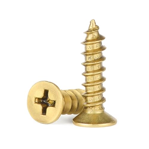 MOOPW Kreuzschlitz Messing Flachkopf Holzschrauben Senkkopf Selbstschneidend Schrauben Goldene Selbstbohrende Schrauben M6 x 30mm 4 Pcs von MOOPW