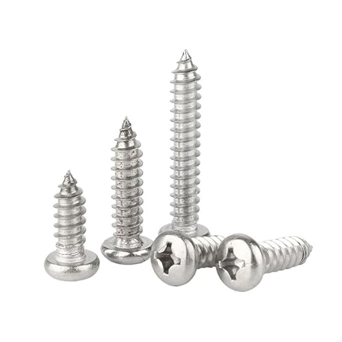 MOOPW Runder Kopf Holzschrauben - Edelstahl 304 Selbstschneidend Kreuzschlitz Pan Kopf Selbstbohrende Schrauben M2 x 12mm 100 Pcs von MOOPW