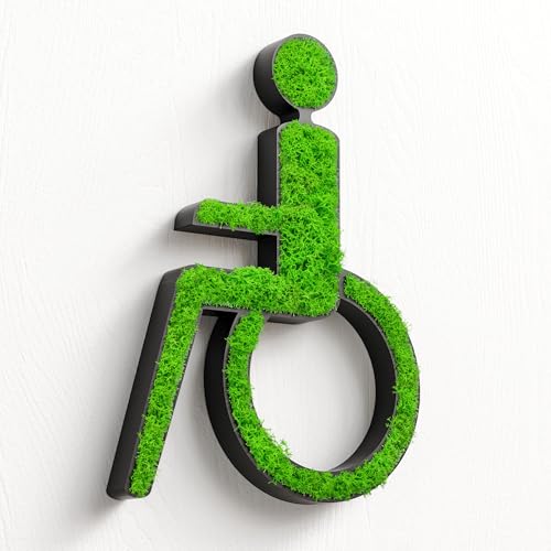 MOOSWERK Behinderten-WC Türschild mit echtem Moos | Natürliches und stilvolles WC-Schild für barrierefreie Toiletten in Schwarz | Einfache Anbringung mit Klebepunkten | Dekoratives Handicap-Schild von MOOSWERK