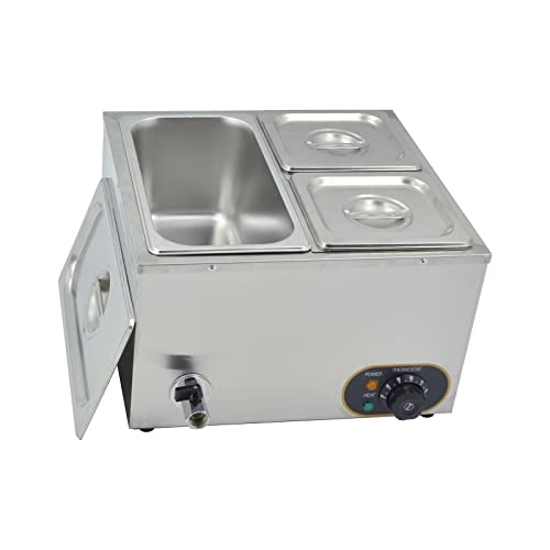 Elektrischer Speisenwärmer, 1500 W, Edelstahl, Temperaturbereich 30–80 °C, 1 x 1/3 GN + 2 x 1/6 GN Pfannen mit Deckel, Wasserhahn von MOOTACO