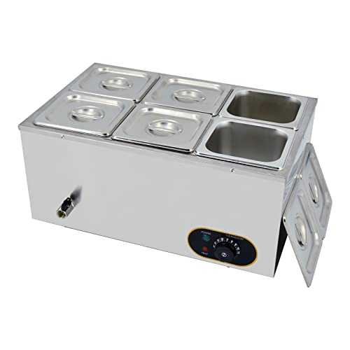 MOOTACO Bain Marie Speisenwärmer Wasserbad Gastro GN-Behältern 1/6 * 6 Warmhalter Edelstahl mit Ablaufhahn 1500W Elektrischer Buffetwärmer MOOTACO Bain Marie Speisenwärmer Wasserbad Gastro GN-Behältern 1/6 * 6 Warmhalter Edelstahl mit Ablaufhahn 1500W Elektrischer Buffetwärmer von MOOTACO