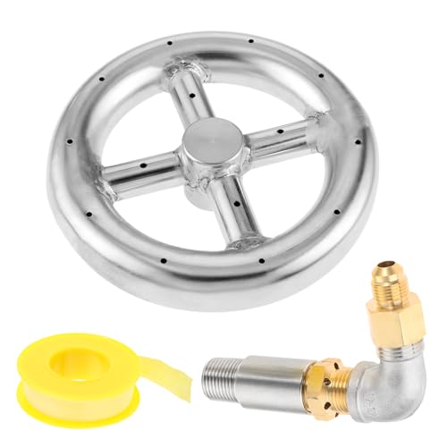 MOOTVGOO BTU 88000 Max runder Feuerschalenbrennerring mit Edelstahl und Messing, 1,27 cm Luftmischer, 90° Winkeldüse, Sprühventil für Erdgas & Porpan-Kamin von MOOTVGOO